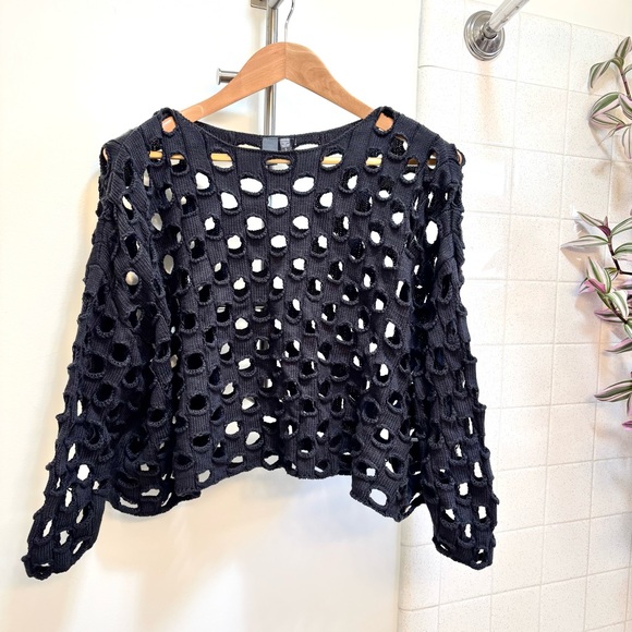 Shannon Passero Black Open Knit Sweater Grunge Chunky Cotton Mesh Pullover Small - Picture 2 of 7